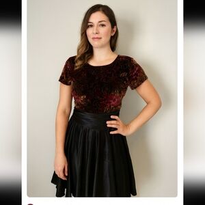 Filigree Ltd Vintage Floral Velvet & Black Satin Dress Classic Cocktail  Holiday